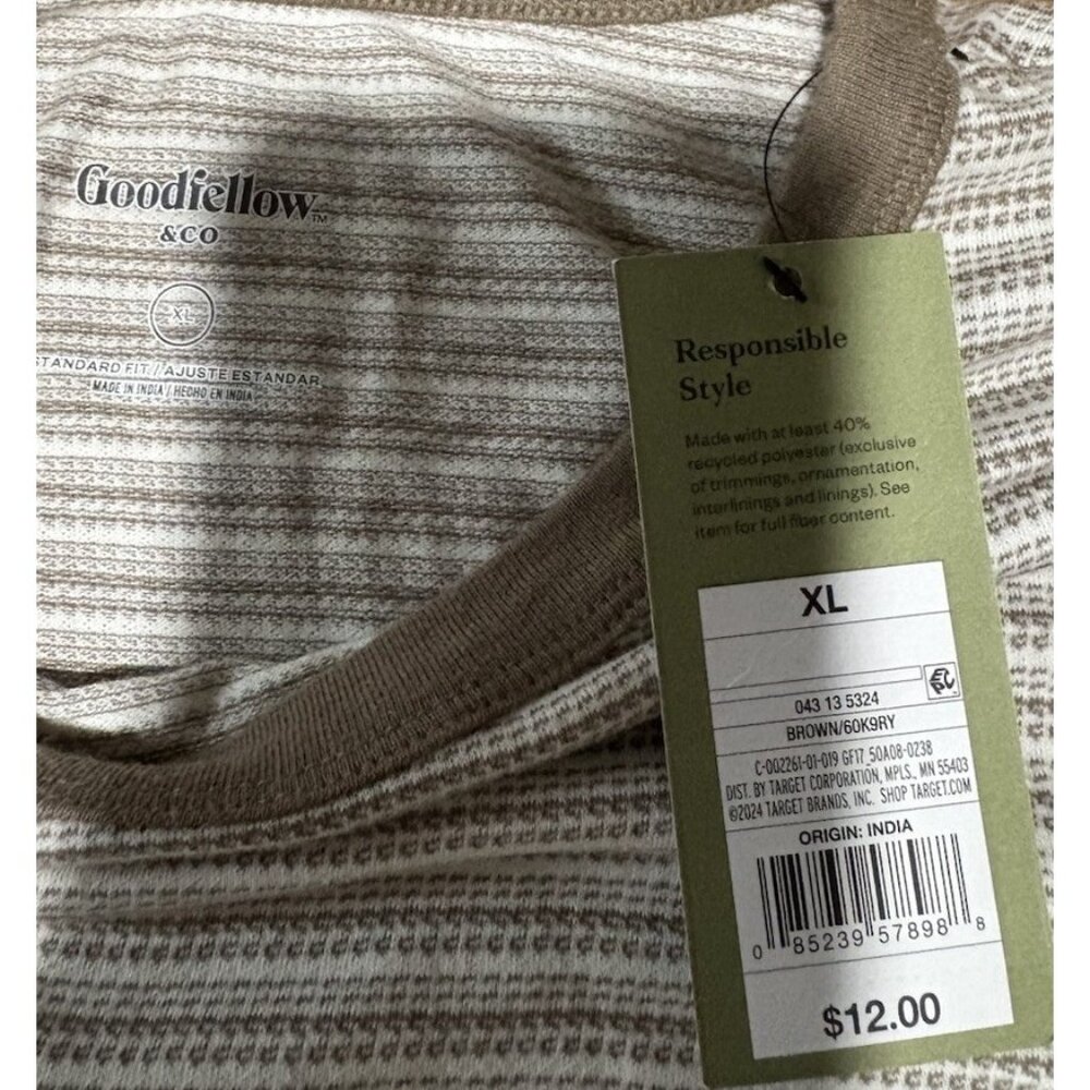 XL - Mens Striped Short Sleeve Standard Fit T-Shirt - Goodfellow Co - Brown SzXL - Picture 4 of 6